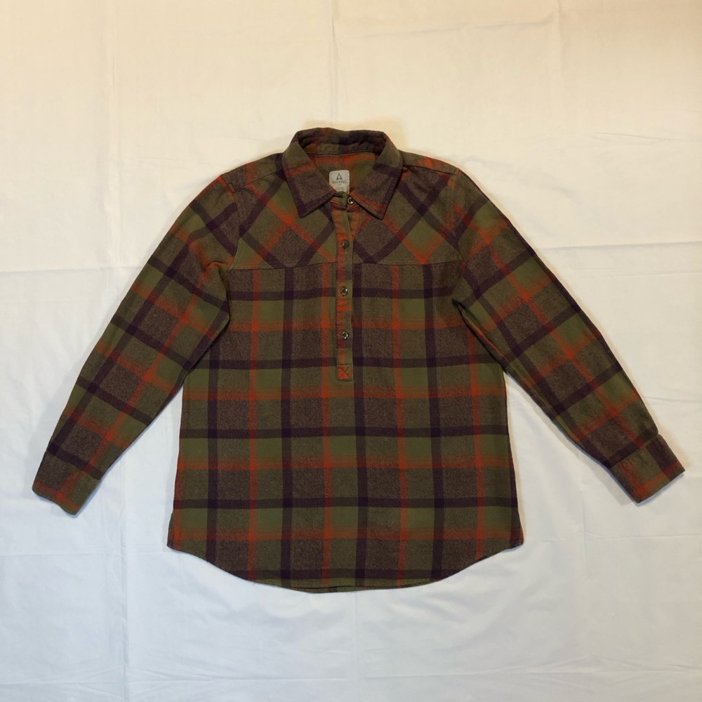 Ascend Women’s Longs Sleeve 100% Cotton Collared Pullover Plaid Flannel Shirt S